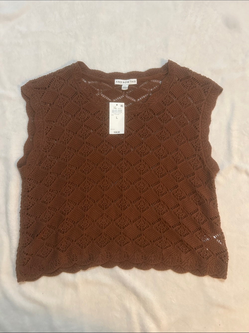 And Now This Woman’s Top Brown Crochet Cap Sleeve Size Large